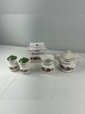 NOS Vtg 70s Wild Strawberries 5-Pc Table Set Ceramic Japan Kmart Cottagecore NIB